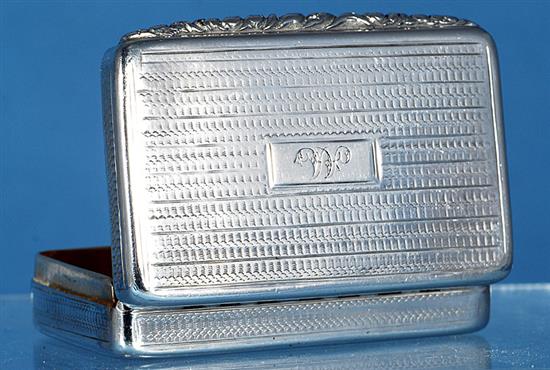 A George IV engine turned silver snuff box, Length 68mm Weight 2oz/63grms